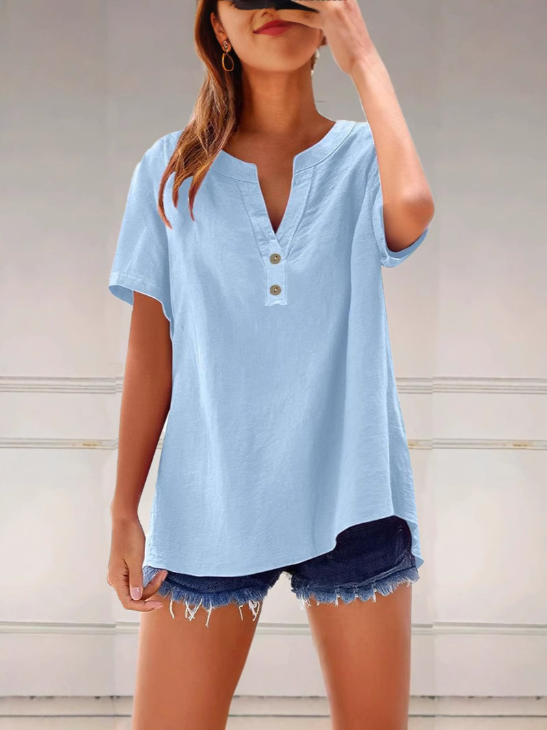 2025 Summer Cross-Border Amazon Casual Shirt Loose European and American Fashion Cotton Linen Versatile Women's Top