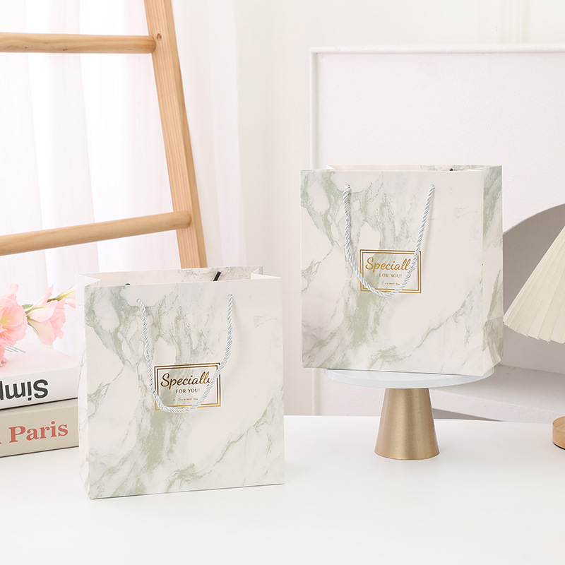 Picture of in stock Grey Marble Tote Bag Simple Business Tote Bag Square Gift Bag Hand Gift Bag Paper Bag