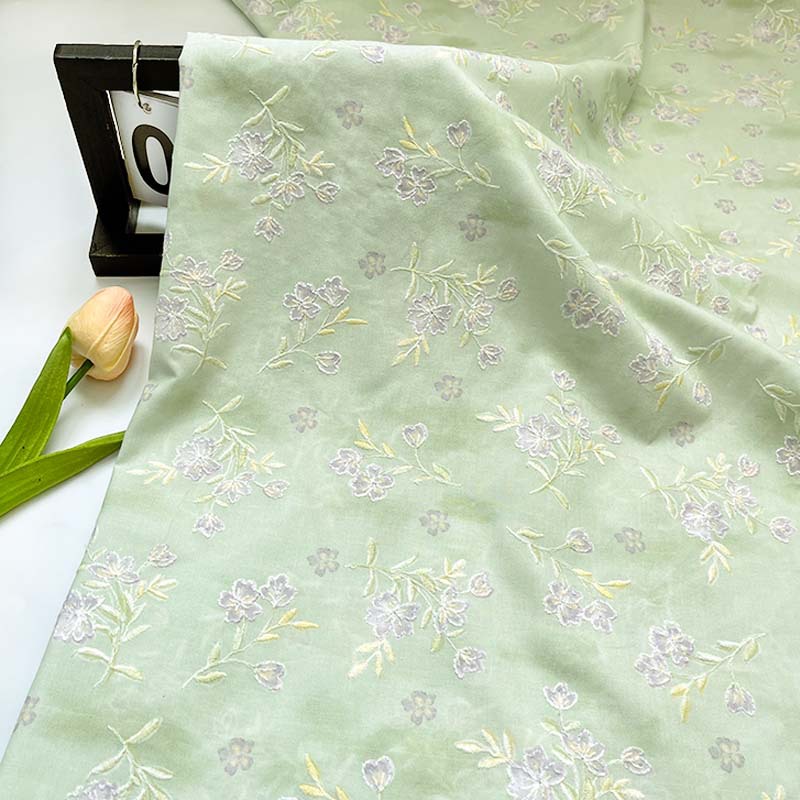 Green Background with Small Purple Flowers Digital Print Embroidery Fabric New Chinese Style Hanfu Cheongsam Dress Fabric 1.0m Price