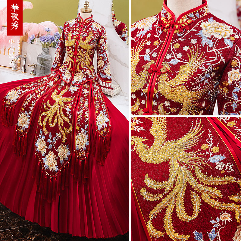 Xiuhe Suit 2025 New Style Chinese Wedding Dress Bridal Dragon and Phoenix Gown Phoenix Crown Robe Wedding Attire Slimming for Women