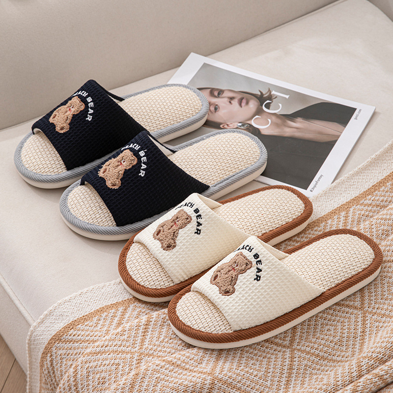 2025 New Linen Slippers Men's Summer Cartoon Indoor Home Cute Floor Japanese Style Cotton Linen Floor Slippers Men