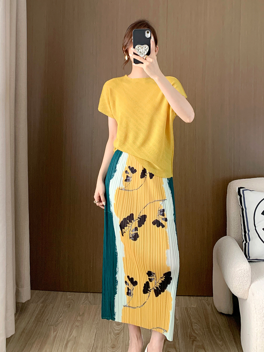Easiest for Match Half-Length Skirt for Spring and Summer Women's New Xiaohongshu Recommends Popular Skirt Pleated Elastic Waist Printed Hip Skirt