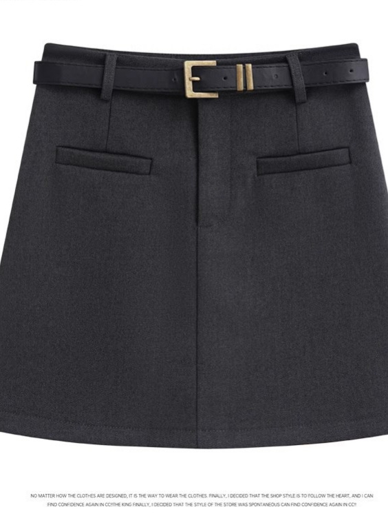 Grey Korean Style Early Autumn New Skirt Women's High Waist Casual Suit All-match Slimming A- word Anti-running Short Skirt 6