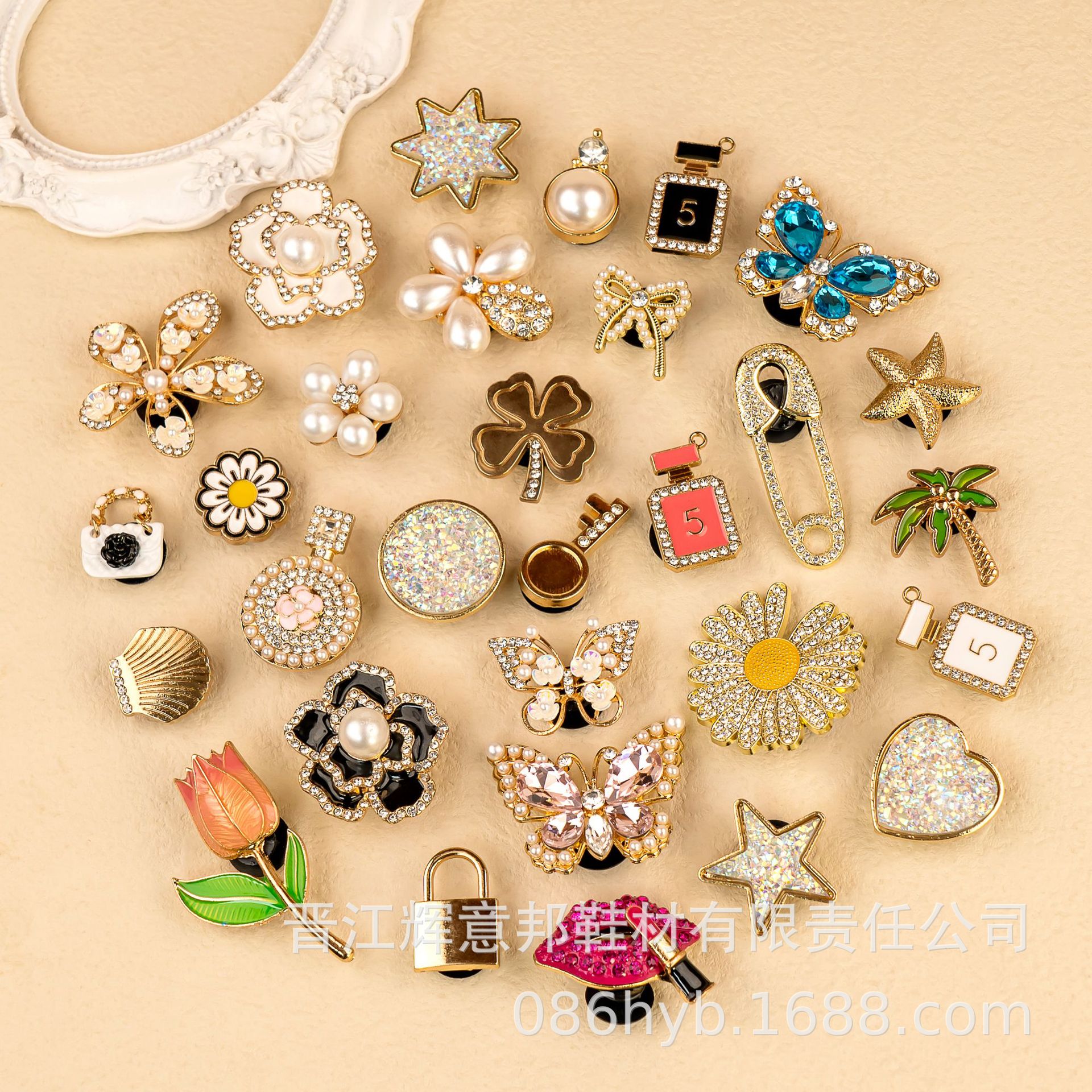 garden shoes metal pearl shoes flower diy accessories flower butterfly hole shoes decorative buckle detachable accessories