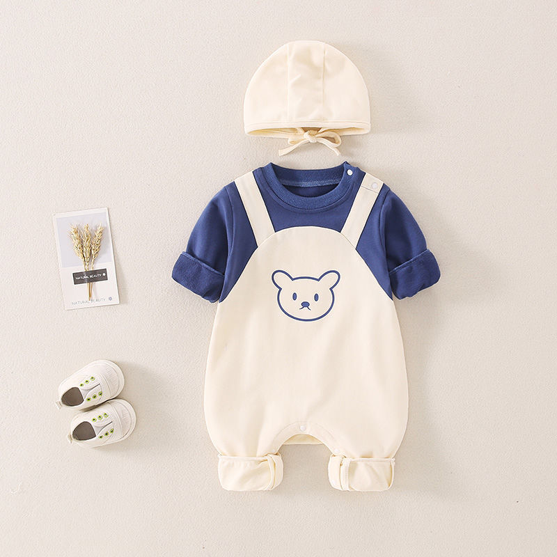 Picture of Newborn Baby Autumn Clothing, Cute and Super Cute Baby One-Piece Harem, Spring & Fall Full Moon and 100 Days Hooded Outdoor Crawling Clothing