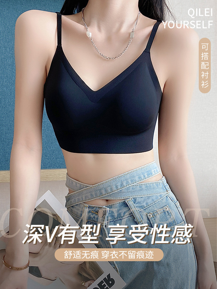 Picture of U-shaped beautiful back underwear women's small chest gathered 2022 new with chest pad outer wear vest integrated seamless backless bra