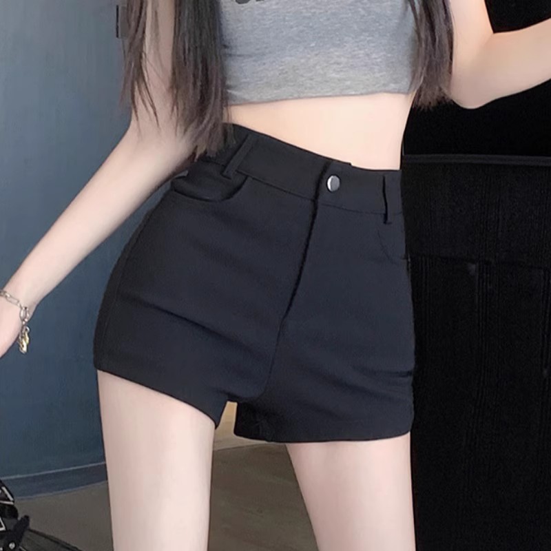 Black Hot Girl Hot Pants Belt Casual Shorts Women's Summer High Waist Slimming Straight Leg Wide Leg Pants Outer Wear Three-point Pants