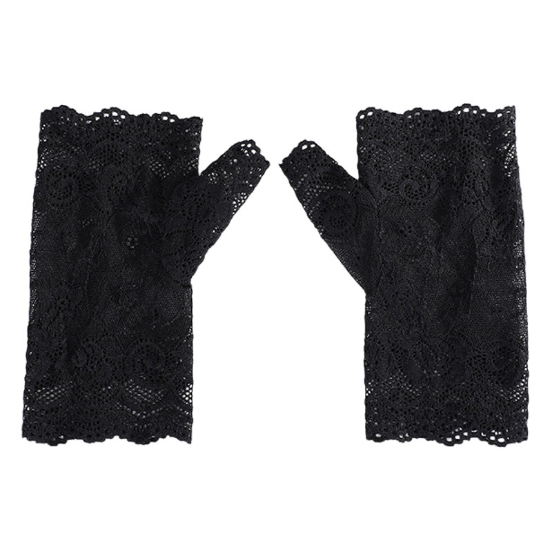 Women's Finger-Free Open-Finger Short Scarlet Dance Half-Finger Lace Gloves Sun-Protective Gloves for Driving
