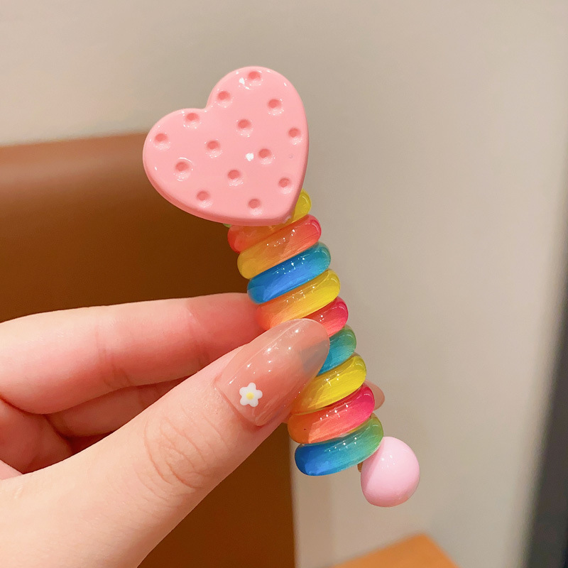 Picture of Children's coil telephone line hair band female high ponytail does not hurt hair hair rope high elastic durable rubber band Braid artifact