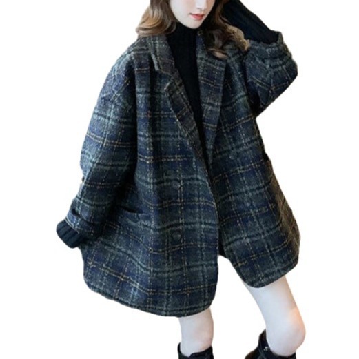 Picture of Plaid Woolen Suit Jacket Women's Mid-Length 2025 Autumn and Winter New Korean Style Small Tweed Quilted Outwear