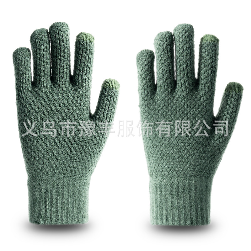 Wholesale knitted wool gloves men's winter warm Korean version of the label thickened plus velvet touch screen gloves New enlarged