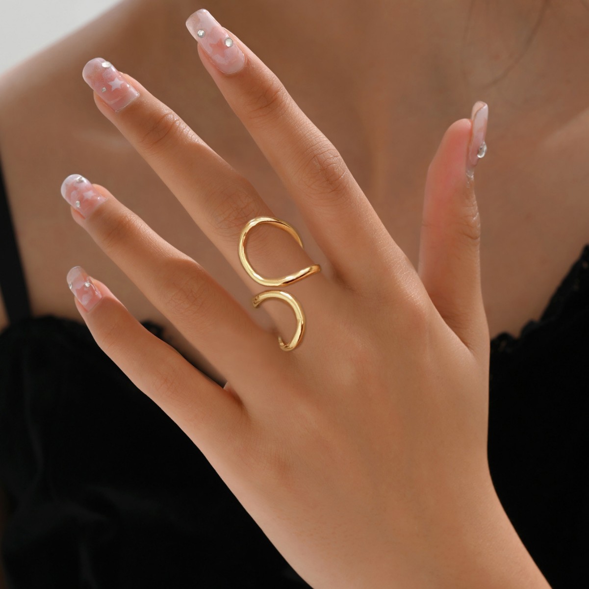 Europe and the United States cross-border supply fashion simple personality geometric exaggerated ring cross opening adjustable ring niche