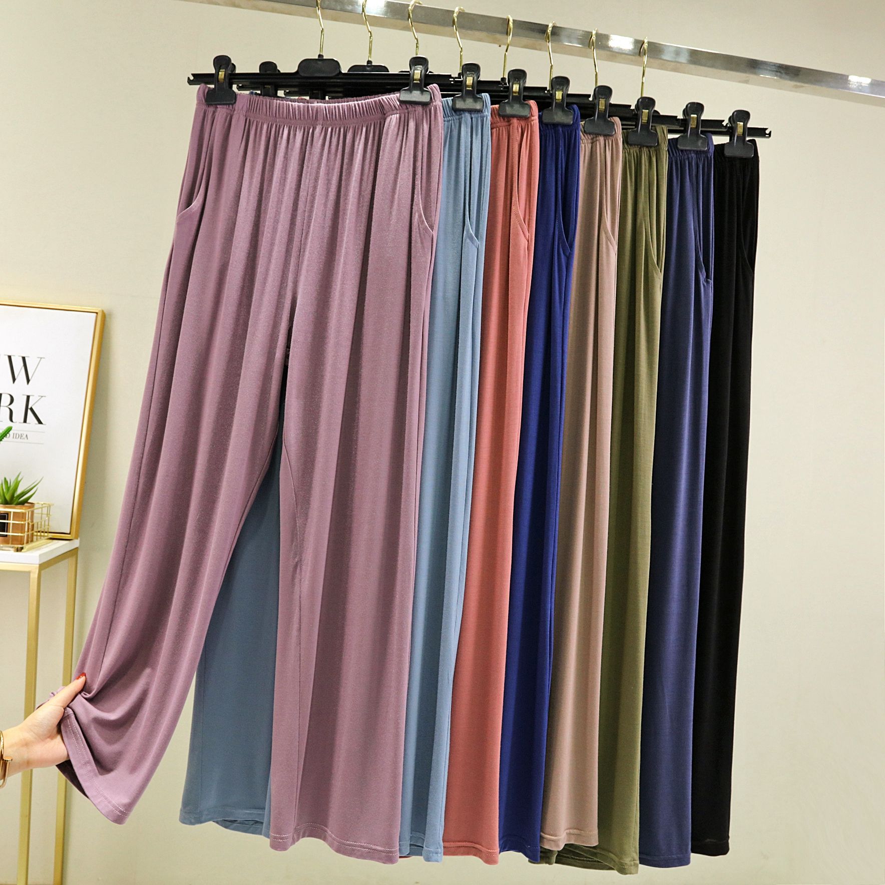 Pocket Modal Straight Leg Pants Women's Spring and Summer Trousers Loose Large Size Casual Outer Wear Thin Wide Leg Pants Drape Pyjamas