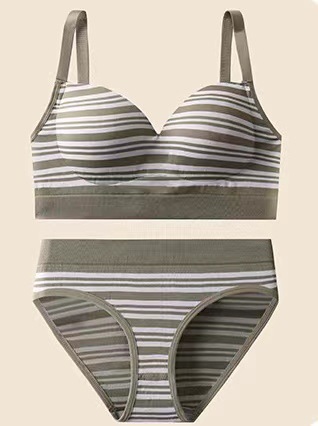 Picture of New French striped sexy back suit bra briefs comfortable wireless back breasted chest wrap for women