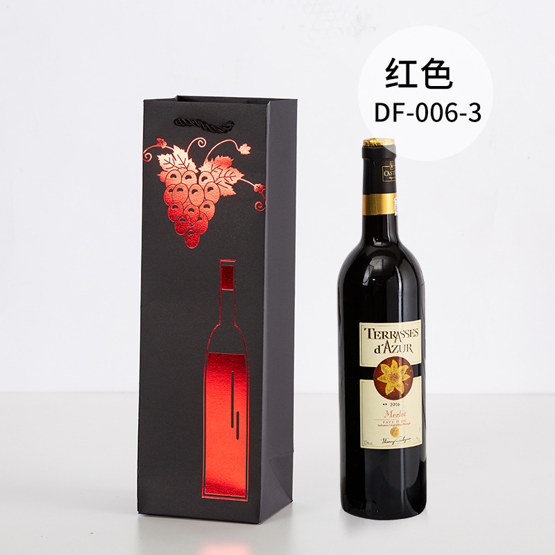 Picture of Red Wine Portable Paper Bag in Stock Hot Stamping Practical Red Wine Gift Packaging Bag Wine Portable Paper Bag Wholesale
