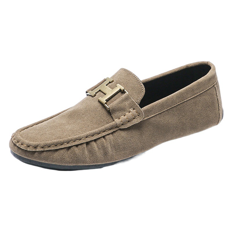 Doudou Men's Shoes Spring Versatile British Style Men's Casual Leather Shoes Men's Lazy Slip-On Driving Trendy Shoes for Men