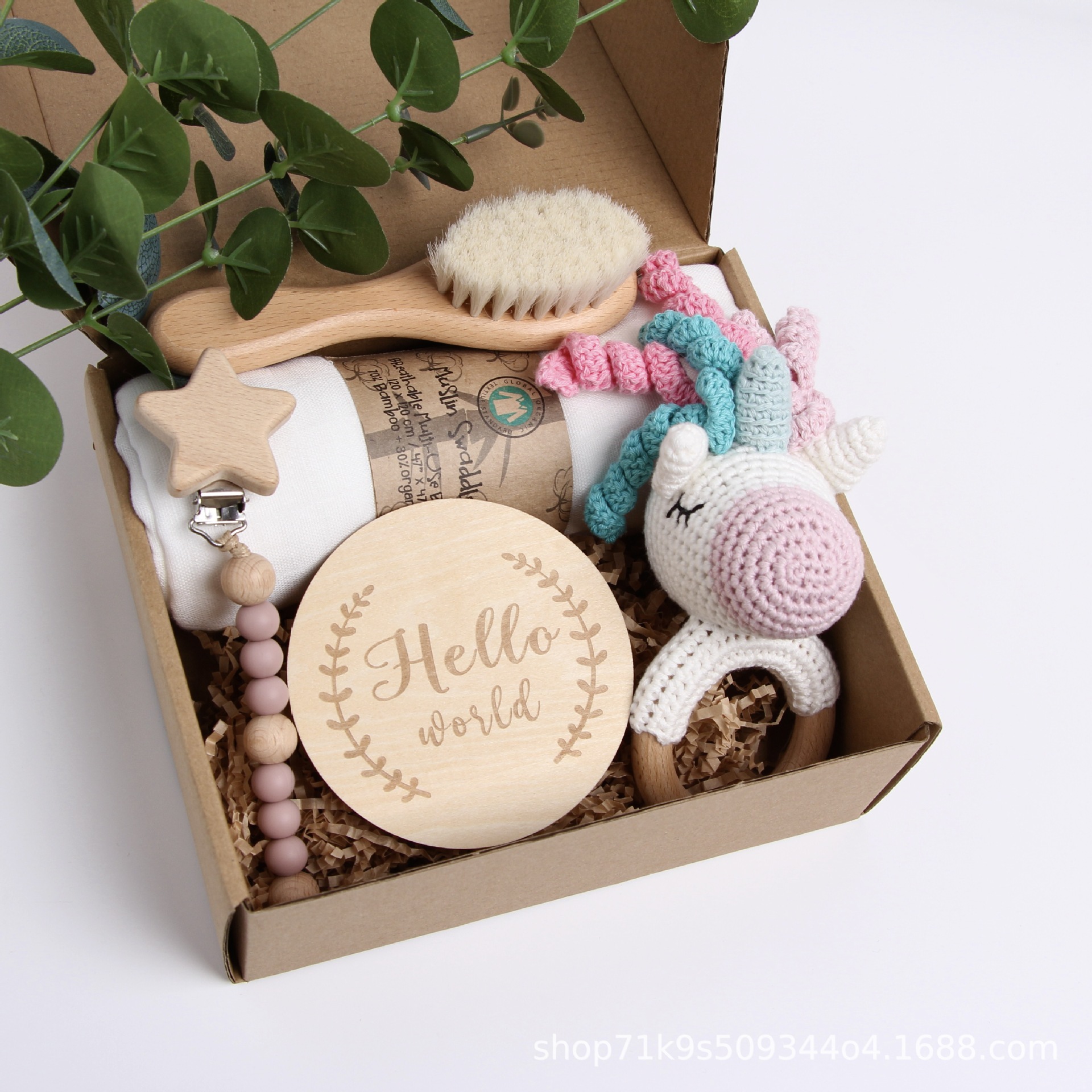 Picture of Baby Shower Gift Rattle Set Cotton Toy Pacifier Clip Blanket