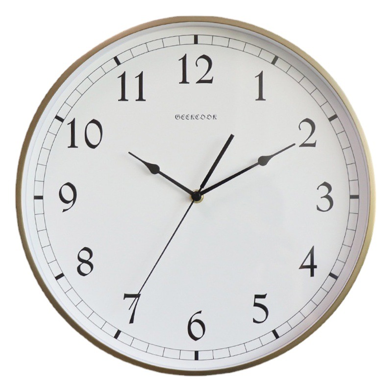 European wooden wall clock: time flow-Arabic numerals simple wooden frame clock plating metal clock