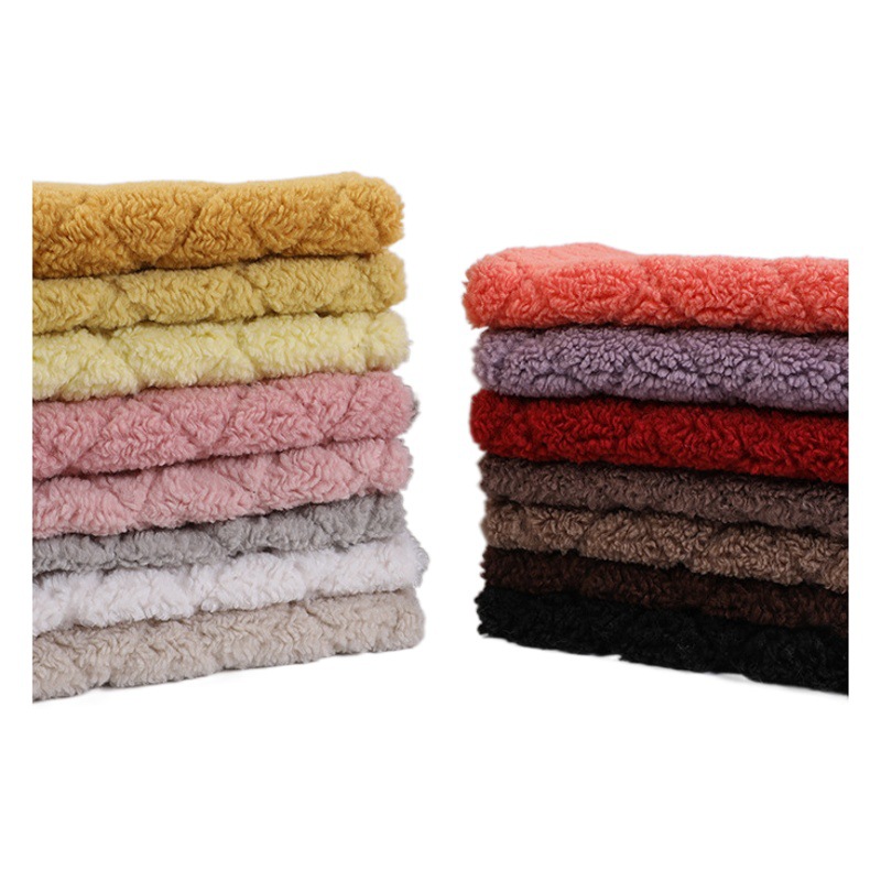Textile and clothing fabric 400g polyester plain wheat velvet embossed rhombus plaid lamb wool lamb velvet fabric