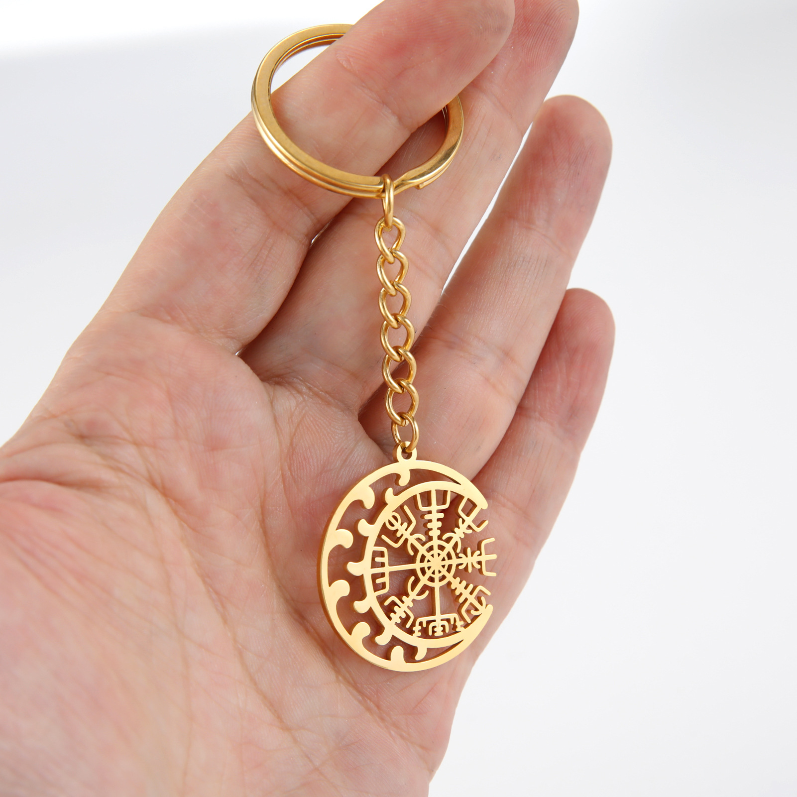 Picture of Europe and the United States cross-border hot sale with chain key chain mottled moon bag snowflake personality simple stainless steel car key chain