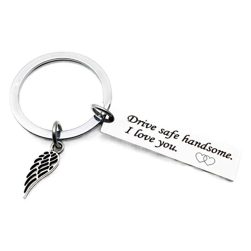 Drive safe handsome European and American hot-selling stainless steel tag for safe driving and good driving keychain
