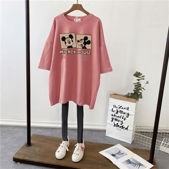 Picture of Pregnant Women's Summer Top T-shirt Mid-length Pure Cotton Short-sleeved Pregnant Women's T-shirt Loose plus size Korean Fashionable Base Shirt for Summer