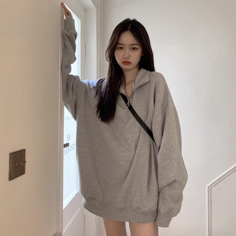 Picture of 2023 new American-style small collar sweater autumn loose pullover top long coat women's clothing students