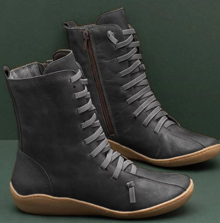 Picture of Cross-border New plus size Women's Shoes Lace-up Side Zipper Ladies Boots Flat Heel Casual Shoes Martins Boots Amazon wish
