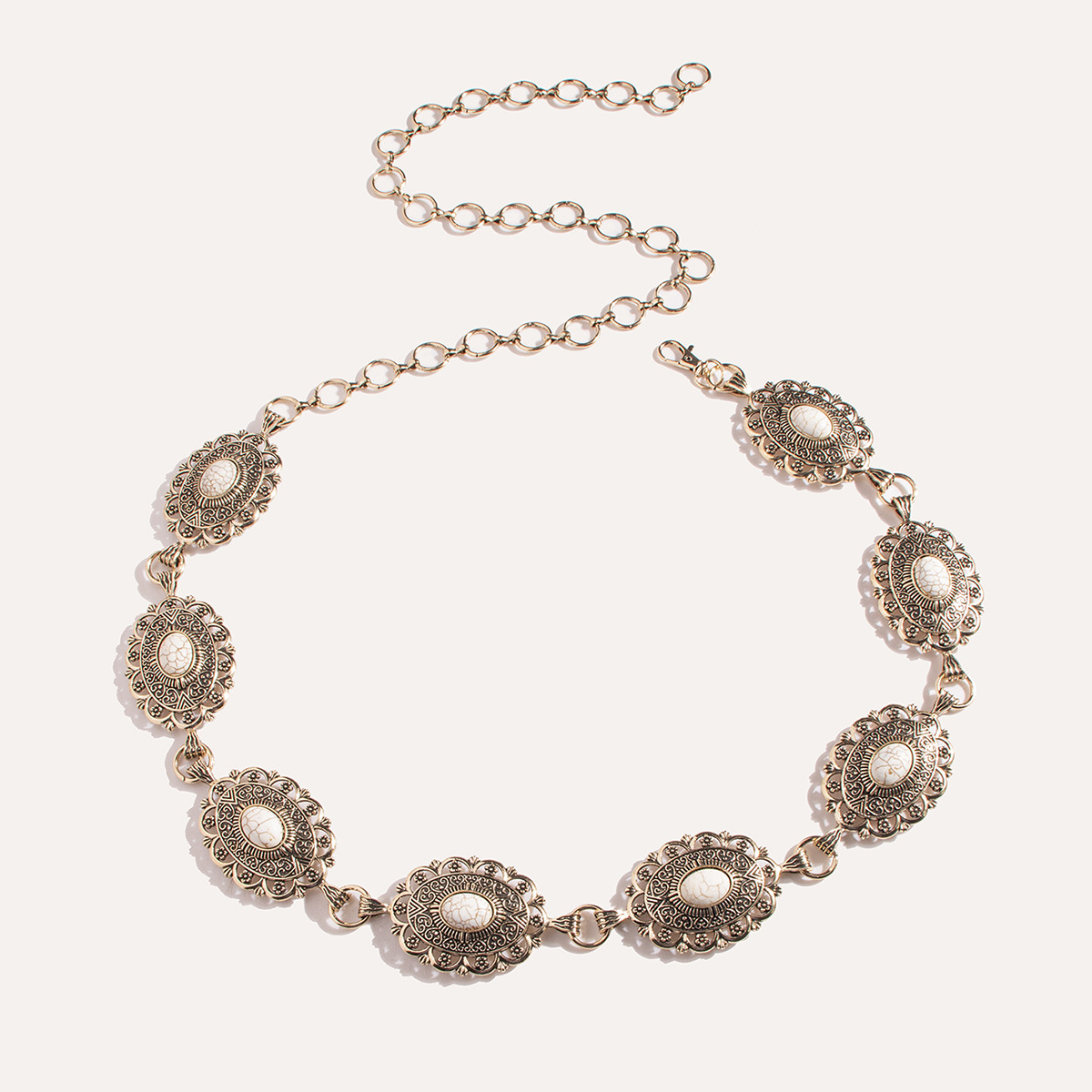 Women's Heavy Industry Fine Carved White Songshi Palace Style Heavy Metal Waist Chain Retro Fashion dress in stock Belt