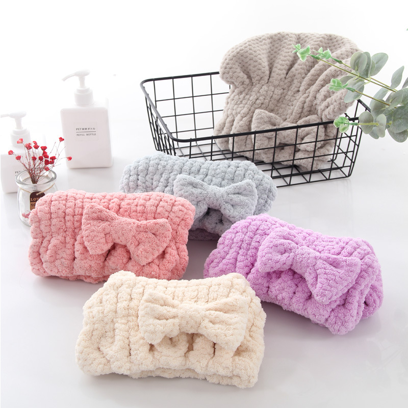 New Coral Fleece Princess Hat Pineapple Lattice Absorbent Dry Hair Hat Bow Quick Absorbent Dry Hair Hat Individual Packaging