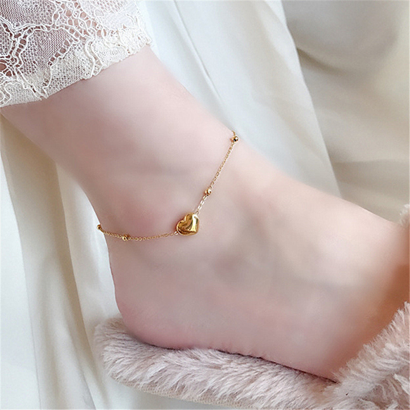 Titanium Steel 18K Gold Love Anklet Women's Ins Style Niche Design New Mori Style Simple New Heart-shaped Accessories