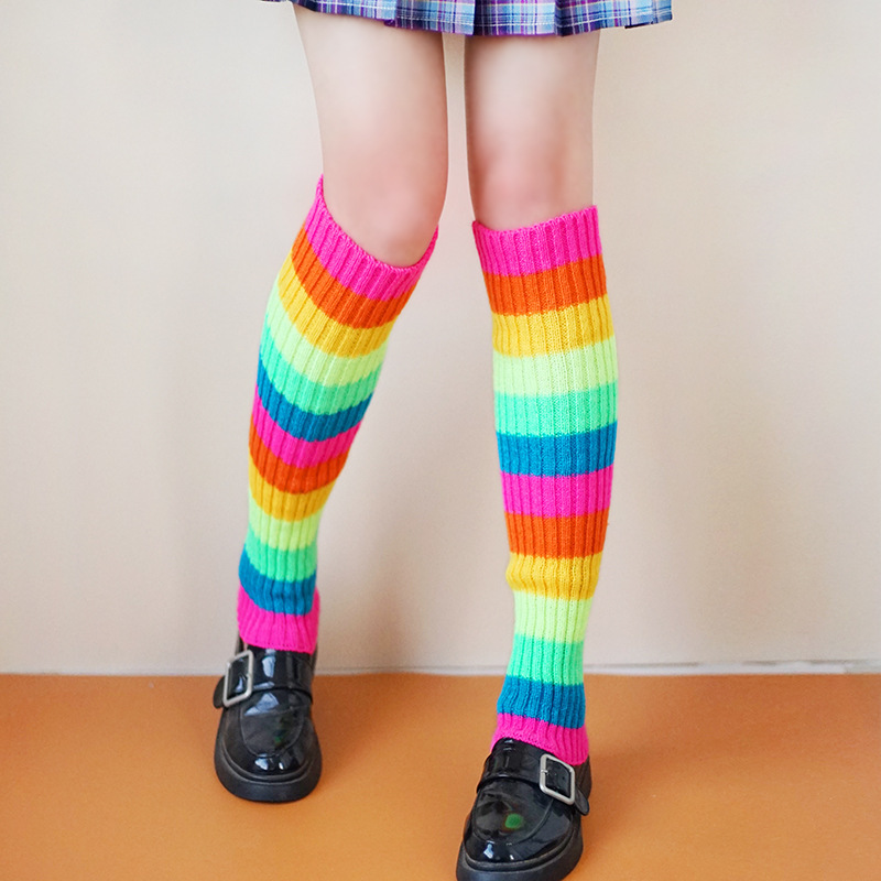 Lolita Rainbow Socks New Color Leg Warmers JK Girls Short Skirt with Socks Lolita Piled Socks