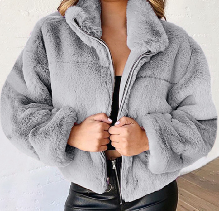 Picture of 2024 cross-border Amazon explosions European and American women's autumn and winter rabbit fur zipper cardigan plush warm coat