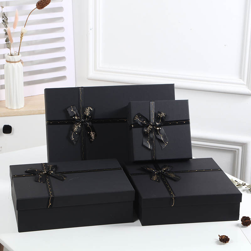 Creative bow gift box black business gift box large rectangular cover clothing packaging box empty box