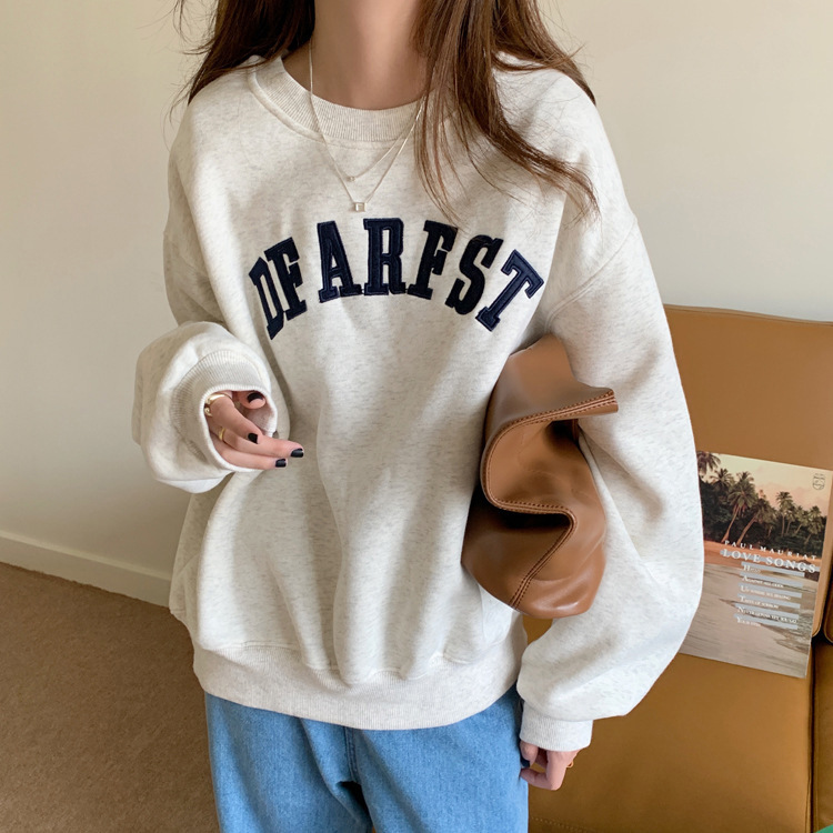 Autumn 2023 New Fashion Stylish Loose All-match American Vintage Letter Embroidered Round Neck Long Sleeve Sweat Women's Clothing