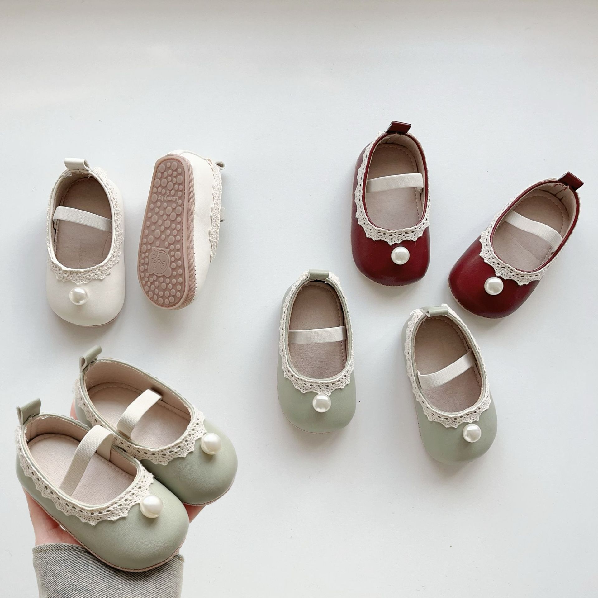 Spring New Korean Style 0-2 Year Old Baby Shoes Pearl Leather Shoes Shallow Mouth Single-layer Shoes Mary Jane Soft-soled Princess Shoes