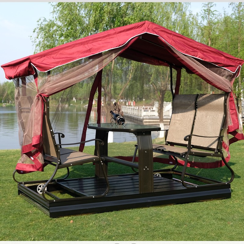 Picture of Outdoor power rocking chair courtyard rocking four-person swing table and chair with canopy outdoor Villa rocking table rocking chair