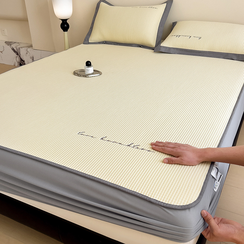 Picture of Category a Maternal and Infant Grade Waffle Ice Bean Mat Three-Piece Set Classy Ice Silk Mat Fitted Sheet Summer Air-Conditioned Soft Mat