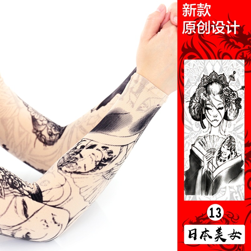 Picture of Ice Silk Tattoo Sleeve Men's Outdoor Driving Sunscreen Sleeve Women's Riding Arm Arm Sleeve Trendy Men's Flower Arm Sleeve