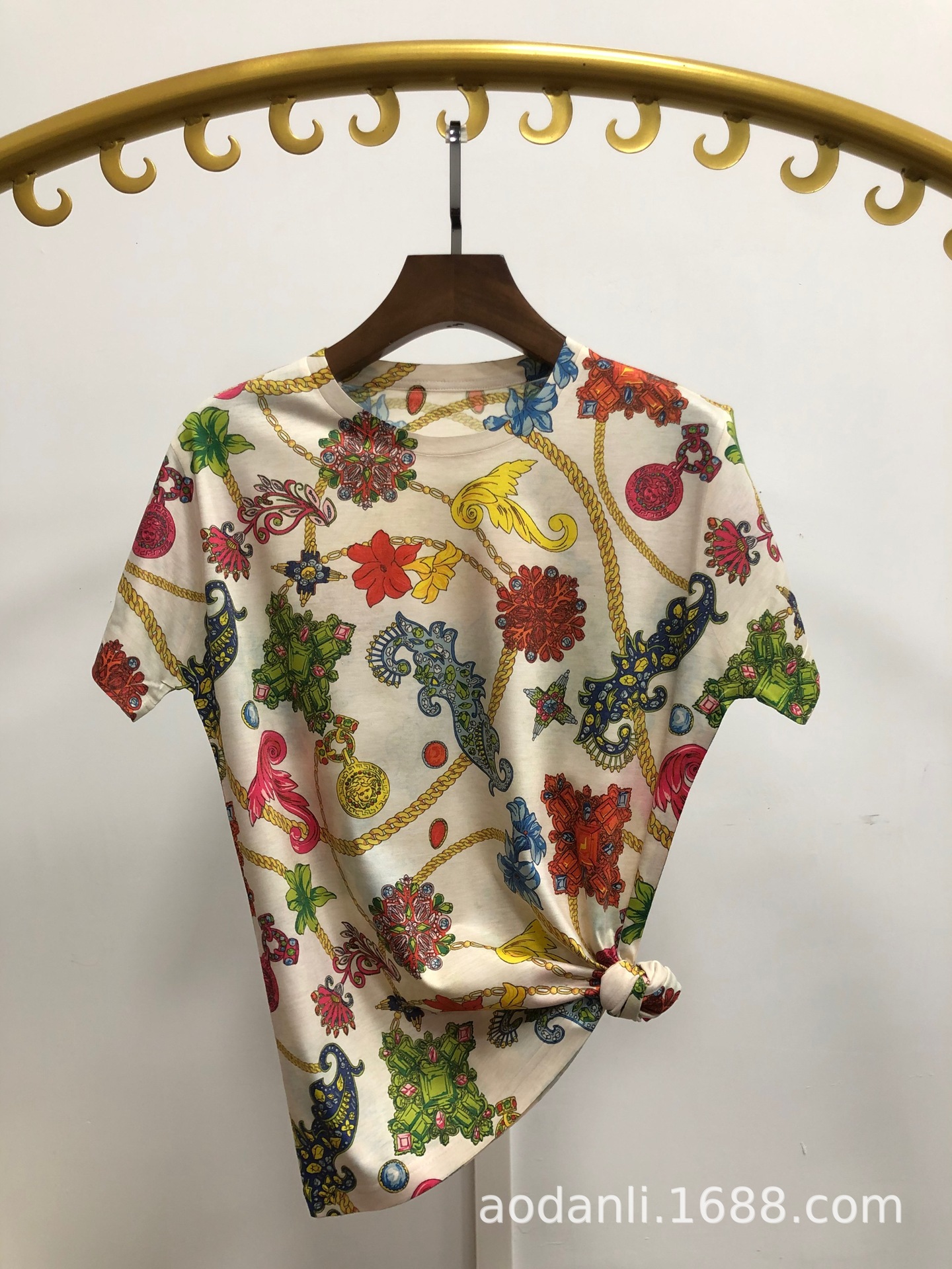 New Summer Cross-border Foreign Trade Women's Clothing Fashion Trend Full-body Printed Baby Cotton Color Pattern Elegant Slim-fit Round