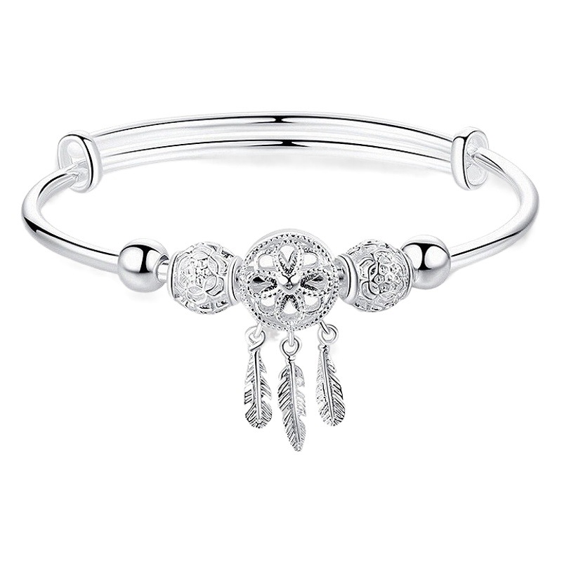 Dream Catcher 999 Sterling Silver Bracelet for Women, Fashionable Girl's Silver Bracelet, Tassel Chain Pendant, Forest Style Small Fresh Hand Jewelry