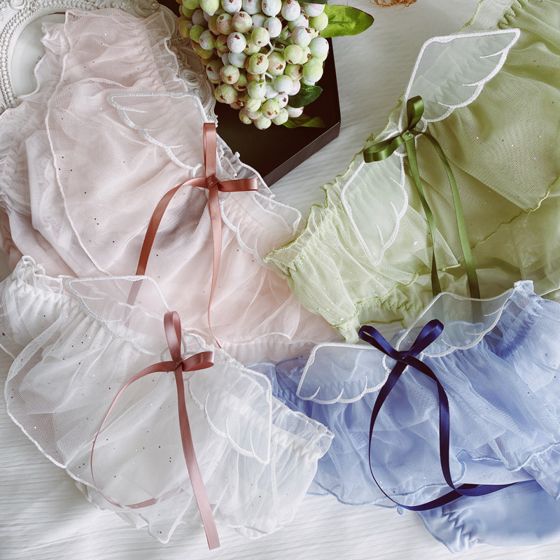 Picture of 2023 Panties Women's Summer Sweet Japanese Style Cute Mesh Breathable Chiffon Mid-Low Waist Girl's Ruffled Bow
