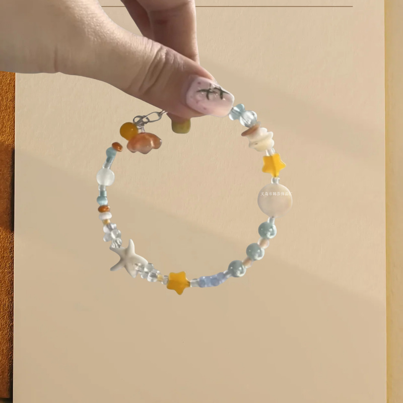 Beach Atmosphere Accessories Bracelet Orange Sea Summer Dopamine Beach Small Fresh Beads Starfish Shell Contrast Color