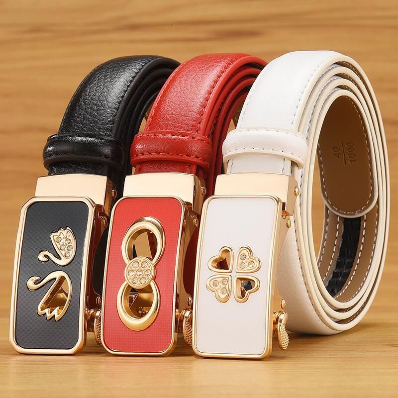 Automatic Buckle Belt Women's Genuine Leather Korean Casual All-match Women's Belt Women's Trendy Trousers Fashion Network Explosions