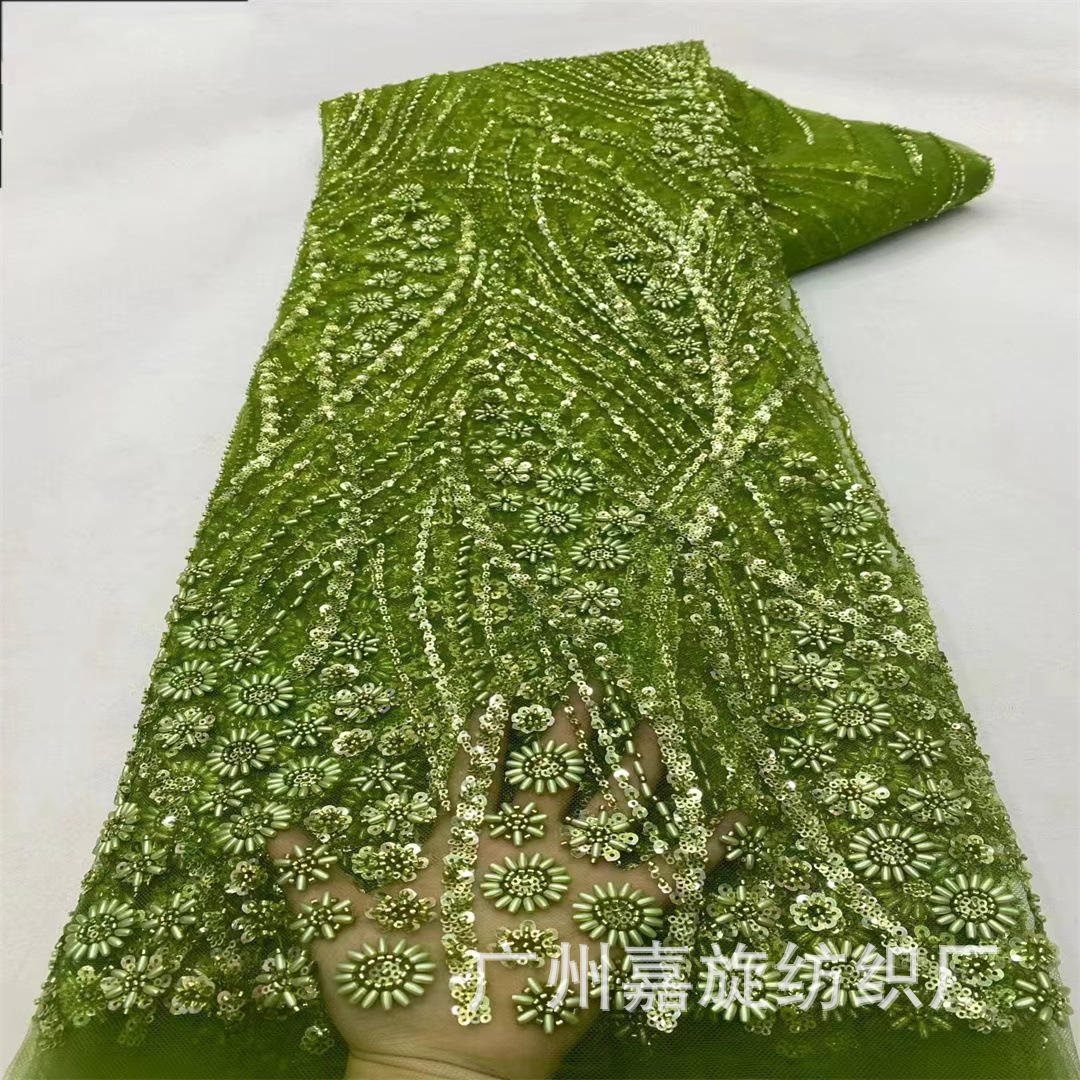 High-end beaded tube beaded fabric lace mesh wedding dress sequins embroidered fabric wedding fabric