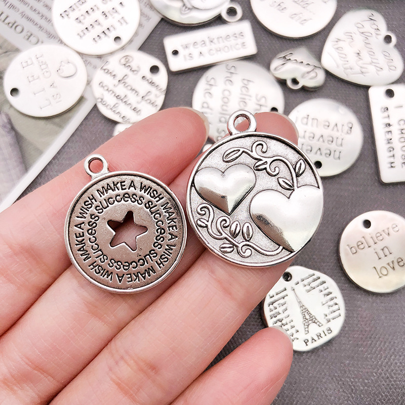 Picture of 20 Inspirational English Letter Pendants DIY Bracelets Necklaces Earrings Accessories Zinc Alloy Jewelry Pendants Silver