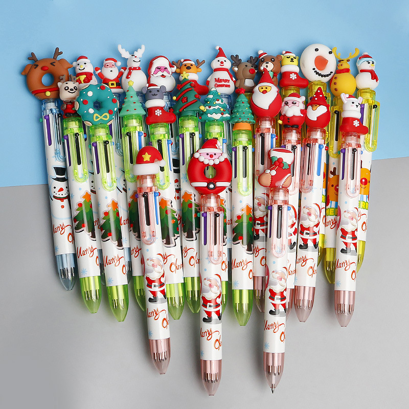 Christmas Gift Six-Colorful Pen Christmas Pen Christmas Tree Reindeer Cute Cartoon Colorful Press Ballpoint Pen