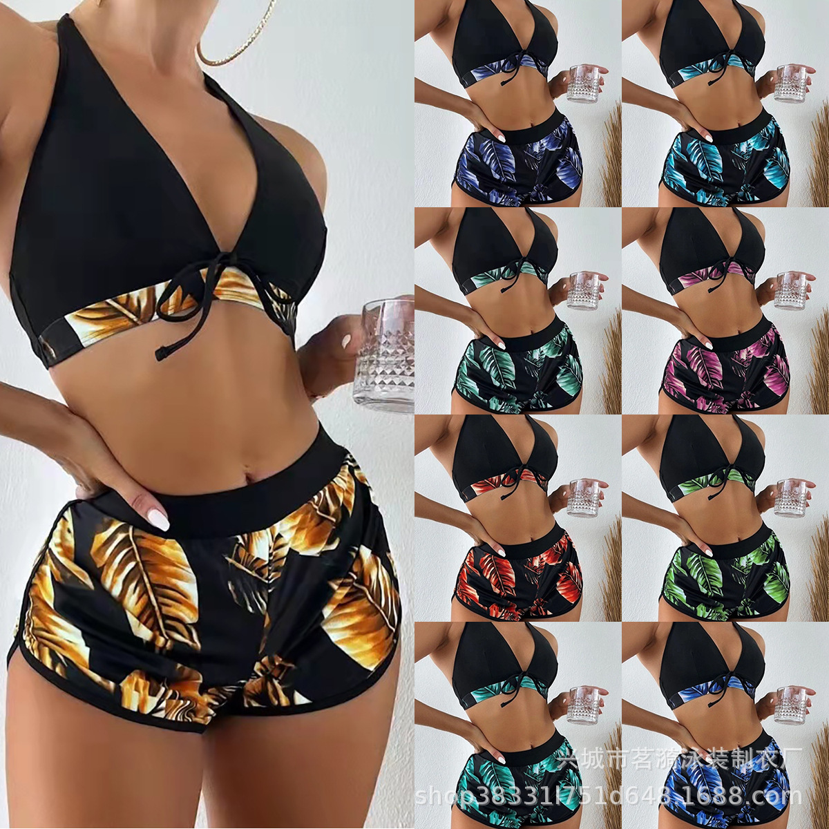 Mingyi New Women's Fashion Multicolor Printed High-end Hong Kong Style European and American Sexy BIKINI BIKINI Three-piece Swimsuit