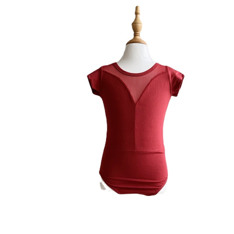 Picture of Children's Dance Training Clothing Mesh One-piece Open Crotch Hidden Button Summer Short-sleeved Clothing Chinese Folk Dance Test Grade Female