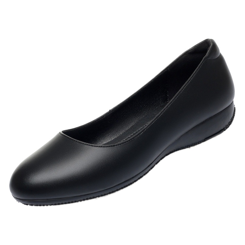 Summer new women's single-layer shoes black flat versatile comfortable low-cut round toe work shoes leather shoes for middle-aged moms